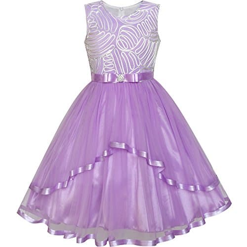 Image of Sunny Fashion Flower Girl Dress Purple Belted Wedding Party Bridesmaid Age 12 Years