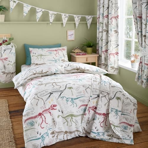 Image of Happy Linen Company Girls Boys Kids Dino Explorer Dinosaurs T-Rex Multi Single Reversible Soft Easy Care Bed Linen Duvet Cover Quilt Bedding Set With Pillow Case