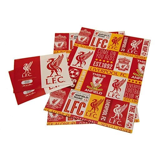 Image of Liverpool F.C. Official Liverpool Football Club Gift Wrapping Paper, Includes 2 Sheets and 2 Gift Tags, Multi, b01gwplv