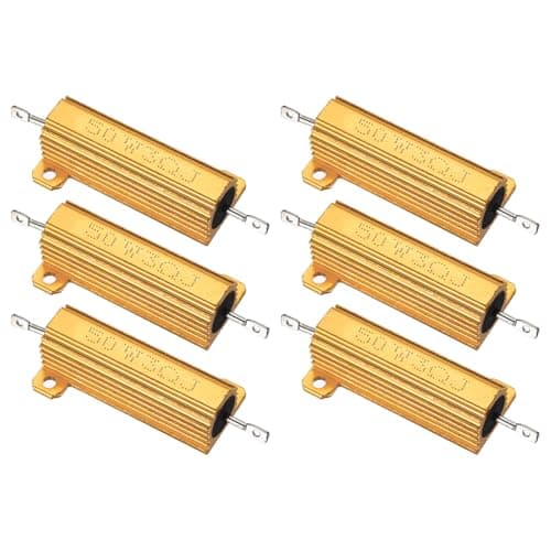 Image of PATIKIL 50W 3 Ohm Aluminum Shell Resistor, 6Pcs Aluminum Housing Resistor, 5% Tolerance Wirewound Resistors Screw Tap Chassis Mounted, Golden