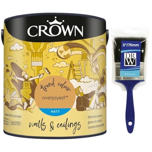 Image of DRW Overjoyed Matt Emulsion Paint 2.5L+3" Paint Brush | Interior Wall and Ceiling Paint | Smooth Flat Matt Finish | Durable Everyday Room Paint for Living Room Bedroom Hallway and Dining Room