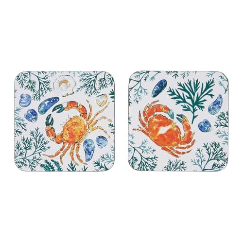 Image of Ulster Weavers - Ocean Sea Animals Coasters - Durable 100% Cork - Coasters Set of 4 Pieces - Size 10.5 x 10.5 x 0.5cm - Crab Coaster Set for Drinks/Cups/Mugs - Kitchen Gifts - Kitchen Accessories