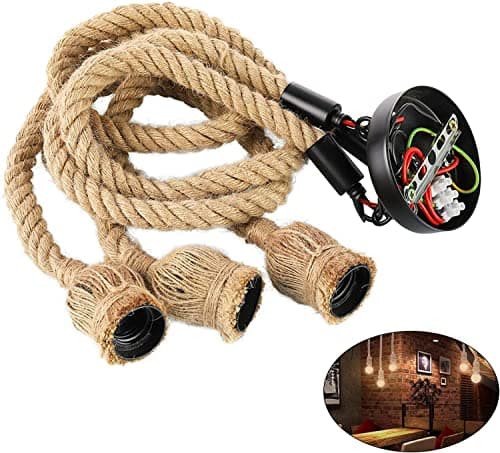 Image of Btstil Hemp Rope Light, 3-Head Vintage Hemp Rope Chandelier for Cafe, Dining, Restaurant, Bar, Hall