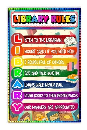 Image of XGINERFEX Library Manners & Procedures Poster - Visual Guide for Library Behavior, Educational Decor for School Media Center, Classroom & Homeschool​(Framed,08x12inch(20x30cm))
