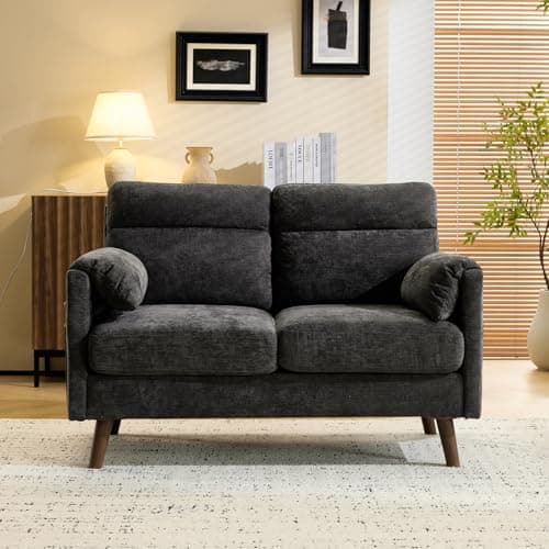 Image of Bonnlo Fabric 2 seater sofa,Small Modern Couch with Soft Cushion,Tapered Legs and Side Pocket Storage,Compact Loveseat with Deep Seat Perfect for Living Room,Bedroom,Office,Dorm,Deep Grey