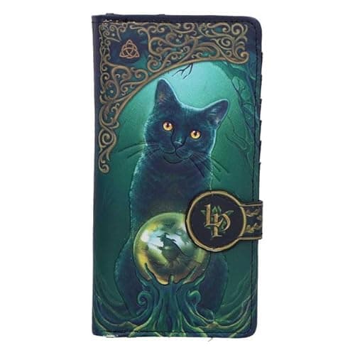 Image of Nemesis Now Rise of the Witches Embossed Purse 18.5cm – Lisa Parker Gothic Wallet with Black Cat Artwork, Zip-Around Fantasy Handbag for Women