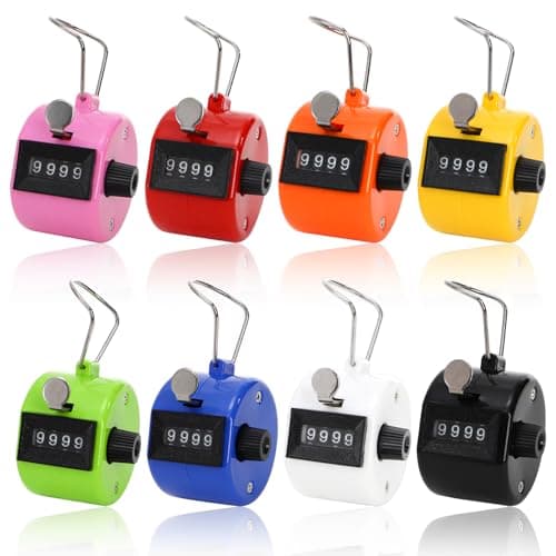 Image of Tebery Pack of 8 Color Hand Tally Counter 4 Digit Mechanical Palm Click Counter Count Clicker Assorted Color Hand Held Counter Clicker for Sport/Stadium/Coach and Other Event
