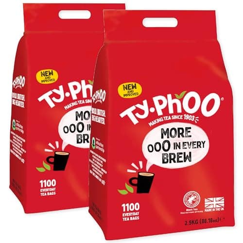 Image of Typhoo Tea • 1100 Black Tea Bags x 2 (Multipack) • Refreshing Everyday Blend • Bold & Full-Flavoured • Vegetarian Friendly • Packed in the UK • Ethical Sourcing • Ideal for Office catering