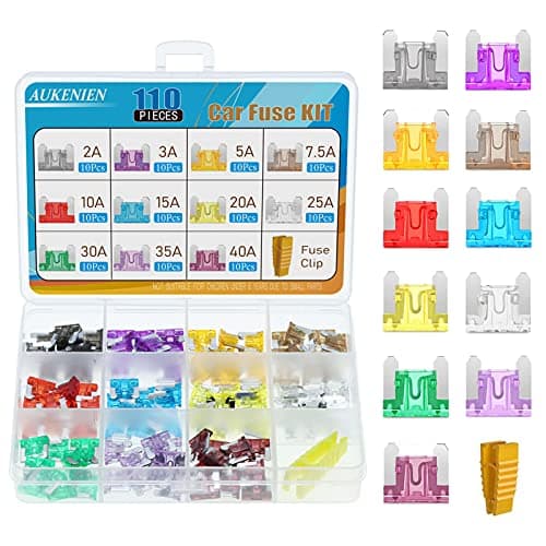 Image of AUKENIEN Micro Car Fuses Assorted 11 Values 110pcs Micro Blade Auto Fuse Kit 2A 3A 5A 7.5A 10A 15A 20A 25A 30A 35A 40A Motorcycle Automotive Replacement Fuses Mixed and 1pc Fuse Clip