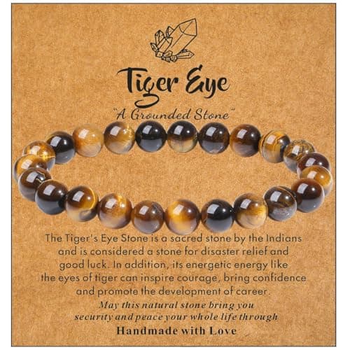 Image of Sahoottie Tigers Eye Crystal Bracelets 8mm Bead Bracelet Beaded Bracelets for Women Healing Tigers Eye Stone Anxiety Menopause Bracelet for Women Jewellery