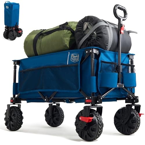 Image of TIMBER RIDGE Festival Trolley on Wheels with Brakes, 200L Foldable Camping Trolley Cart with Adjustable Handle & Cover Bag, 100kg Heavy Duty Beach Cart Wagon for Shopping Outdoor Garden Picnic