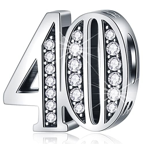 Image of 40 Anniversary Charms fits Pandora Wedding Bracelet, 925 Sterling Silver 40th Birthday Beads with CZ Birthstones, Number 40 Years of Love Gifts for Lover/Couple/Wife