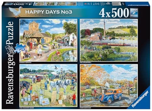 Image of Ravensburger Happy Days No.3 Countryside Nostalgia 4x 500 Piece Jigsaw Puzzles for Adults and for Kids Age 10 and Up