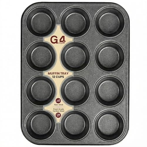 Image of G4GADGET Nonstick 12 Cup Muffin Tray - Dishwasher Safe, Premium Bakeware for Muffins & Cupcakes, Heat Resistant, Stain-Resistant, Oven-Safe up to 450°F, Black