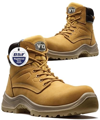 Image of V12 Bobcat STS Honey S1P SRC Safety Work Boots for Men - Composite Toe Cap, Anti-Penetration Midsole, Slip-Resistant, Lightweight Steel Toe Boots - Size 13