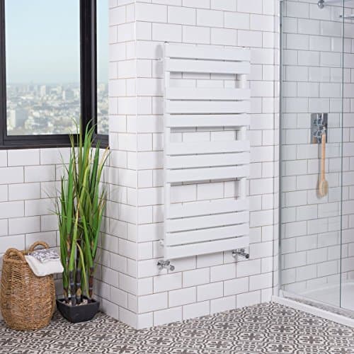 Image of Warmehaus Designer Minimalist Bathroom Flat Panel Heated Towel Rail Radiator Ladder Rad 1200 x 600 mm - White