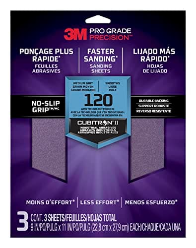 Image of 3M Pro Grade Precision Faster Sanding Sanding Sheets 120 grit Medium, 26120TRI-3, 22.8 cm x 27.9 cm, 3/Pack