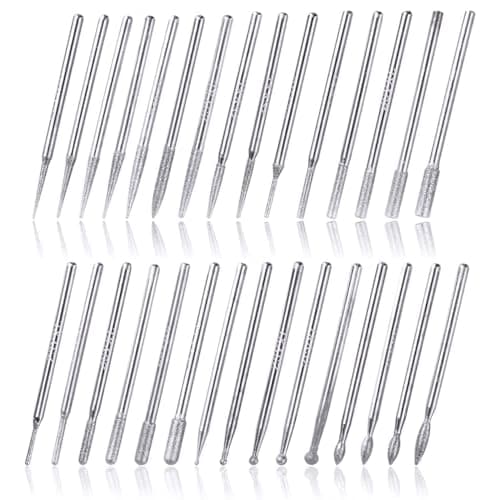 Image of HaoTrade 30 Pieces Diamond Grinding Bit Set, 2.35mm Diamond Burr Bits Titanium-Coated Rotary Bits for Grinding Polishing Stone Carving Wood/Jewelry Ceramics
