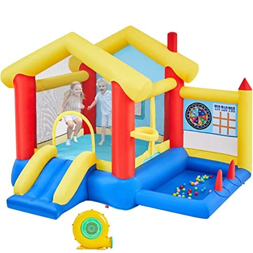 Image of Yaheetech Bouncy Castle, Inflatable Trampoline for Kids Aged 3-10 for Backyard, with 7 Built-in Games/Toys/Storage Bag/Blower, 3.1×2.8×2.2M(LxWxH)