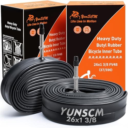 Image of 2-PCS 26x1 3/8 (37-590) Heavy Duty Bike Tire Tubes FV48MM Schrader Valve Premium Butyl Rubber Inner Tubes Compatible with 26x1 3-8 37-590 Bike Bicycle Tire Tubes