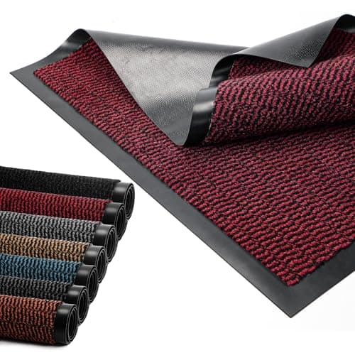 Image of BLADO Door Mat Barrier Mat Non Slip Rubber Mats Washable Light Weight Heavy Duty | Floor Mats Kitchen Rugs Dirt Trapper Doormat Entrance Rug Shoes Scraper Super Absorbent Carpet (50cm x 80cm, Red)