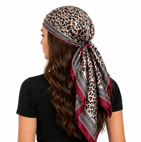 Image of FAIRYGATE Leopard Print Scarf Neck Hijab Silky Square Scarves for Women Neck Satin Silk Head Scarfs Bandanas for Ladies Hair Accessories 75013