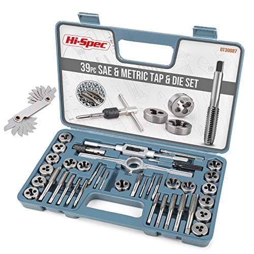 Image of Hi-Spec 39pc Imperial SAE & Metric Tap & Die Set. Complete M3 to M12 / #4 to 1/2in tap Spanner Set. Tapping and Threading Tools with Tap Wrench & Screw Pitch Gauge Accessories