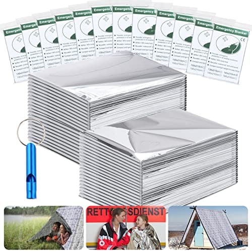 Image of WINKIM Emergency Blanket, Thermal Foil Blankets First Aid (Large-12-Pack) Space Survival Blanket for Camping Hiking (210x140cm)