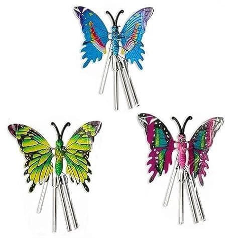Image of Lizzy Butterfly Wind Chime Garden Hanging Ornament Outdoor Decorative Windchime for Balcony Window Patio Colourful Butterfly Decor Gift for Home Garden Decoration UK - Blue