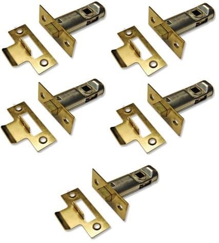 Image of 5 Sets of High Quality Tubular Latch, Mortice Latch, Door Latch Designed to be used with Sprung Lever Door Handles, CE Approved (65mm, 2.1/2" Polished Brass)