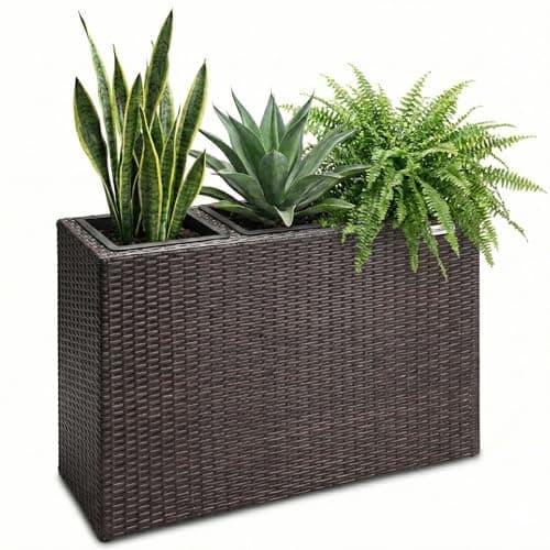 Image of CASARIA® Large Tall Rattan Flower Pot Planter | 3 Removable Inner Plant Pots With Water Drain | Poly Rattan Trough Flower Box Planters Outdoor Garden | 83x30.5x60 cm | Brown