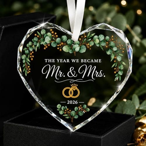 Image of Heart Crystal Keepsake Ornament 2026, Mr And Mrs Gifts with Ribbon and Gift Box, Wedding Gifts for Couple, Engagement Gifts, Anniversary Present for Bride and Groom, Newlyweds Decor