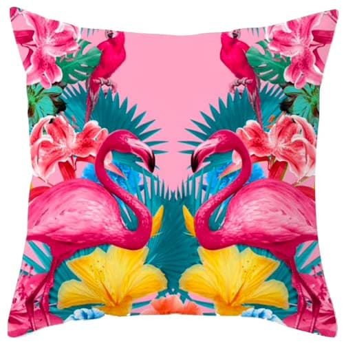 Image of The Beach Stop Decorative Floral Flamingo Bird Scatter Cushion Cover | Unique Design Home Decor | Gift Idea | 45x45cm 18x18” | Pink Flamingo
