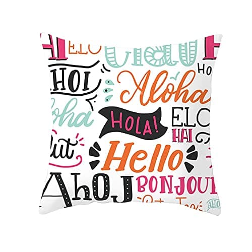 Image of Lieson Throw Pillow Covers for Kids, 1Pcs Throw Pillow Covers 18x18 Modern Cushion Covers Multicolor 45x45cm Hello in multiple languages, Polyester
