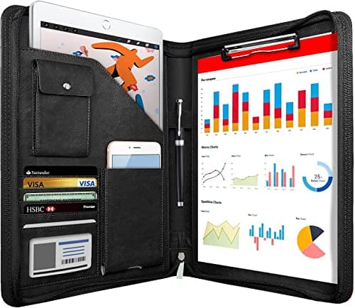 Image of NEWYES Leather Zipper Conference Folder, A4, Travel Document Folder, Portfolio Travel Wallets, Personal Agenda Organizer Folder, Black, NY-A403-BL-EU, Black/White, 33,5 * 25 * 3,5 cm