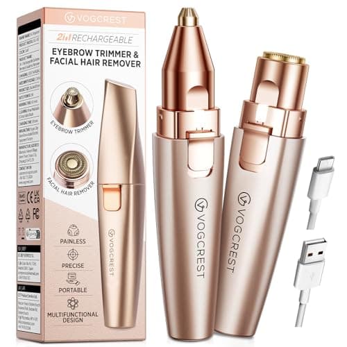 Image of VG VOGCREST Eyebrow Facial Trimmer: 2 in1 Rechargeable Facial Hair Removal and Eyebrow Shaver - Face Lips Body Painless Facial Razor with Built-in LED Light (Rose Gold)