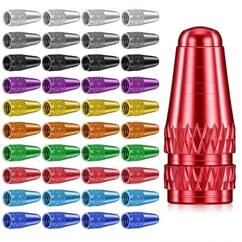 Image of 40 Pack Presta Valve Caps 10 Colors Fluorescent Aluminum Bike Tubeless Tire Caps Air Dust Stem Covers Used on Presta French Valves, Dust Caps for Bike Tyres Mtb Mountain Road Bicycle Valve Cover