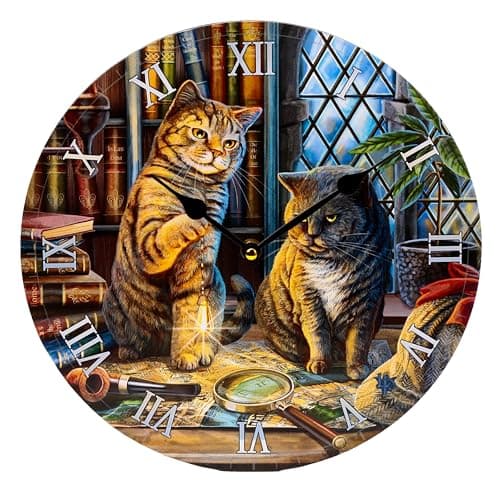 Image of Puckator Lisa Parker Purrlock Holmes Cat Picture Clock - Wall Clock Clocks - Mens Cute Cool Preppy Home Gaming Room Bedroom Office Decor Decoration - Asthetic Accessories Stuff Men Things