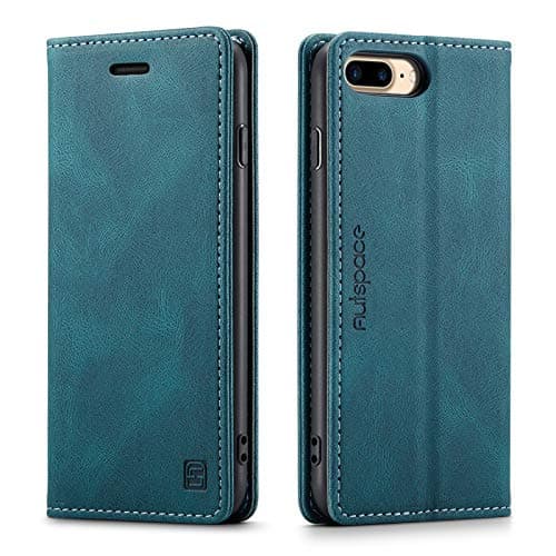 Image of LOLFZ Wallet Case for iPhone 7 Plus & 8 Plus, Magnetic Flip Leather Case with RFID Block Card Slots Kickstand Shockproof Protective Cover - Blue