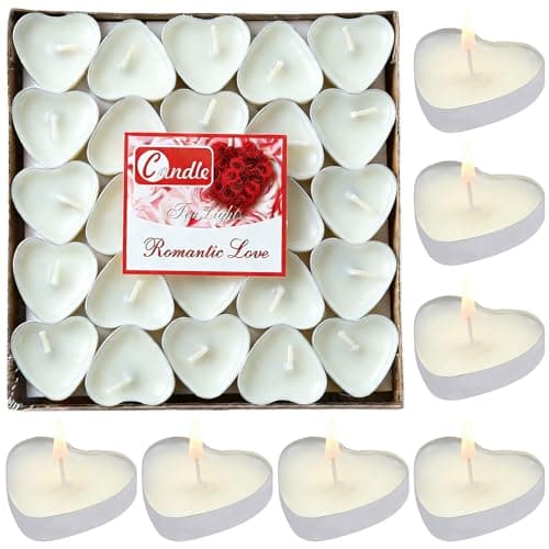 Image of Tea Lights Candles, 50 Pcs Tealight Candles, Heart Shaped Tea Lights Candles, Party Favors Romantic Love-Candles for Weddings Celebrations Decorations (White)