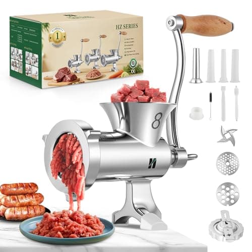 Image of Huanyu Manual Meat Grinder Stainless Steel Meat Mincer with Sausage Stuffer and Cookie Attachment Dishwasher Safe Hand Meat Grinder for Beef Pork and Vegetables Meat Grinders (No.8)