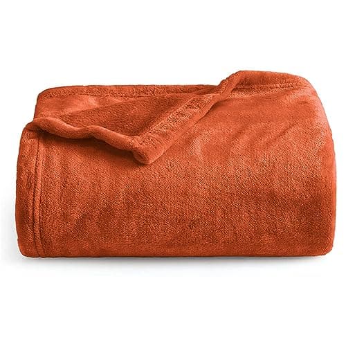 Image of Oxford Homeware Fleece Blanket Sofa Throw Cuddly Reversible Soft Throws for Bed, Couch, Settee, Travel Lightweight and Breathable Blanket fit All Season (Rust, Twin/Double)