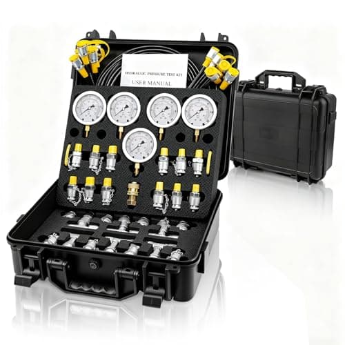 Image of Drkerr Hydraulic Pressure Test Kit, (10/100/250/400/600bar) 60MPa, 5 Gauges 13 Test Couplings 14 Tee Connectors 5 Test Hoses w/Sturdy Portable Carrying Case for Excavator Construction Machinery
