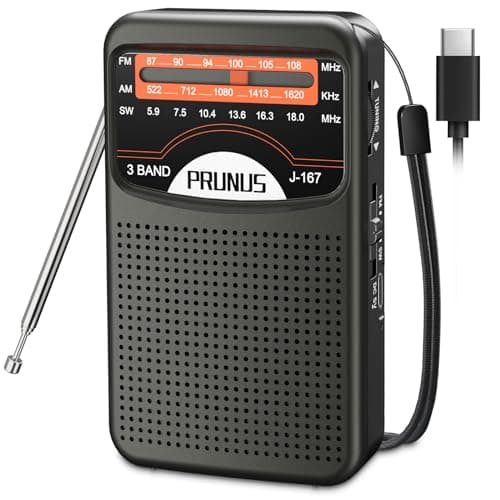 Image of PRUNUS J-167 AM/SW/FM Small Radio Portable with Rechargeable Battery, Excellent Reception, Mini radio with USB-C Charging, Support for Headphone Jack, Perfect for Elderly Use