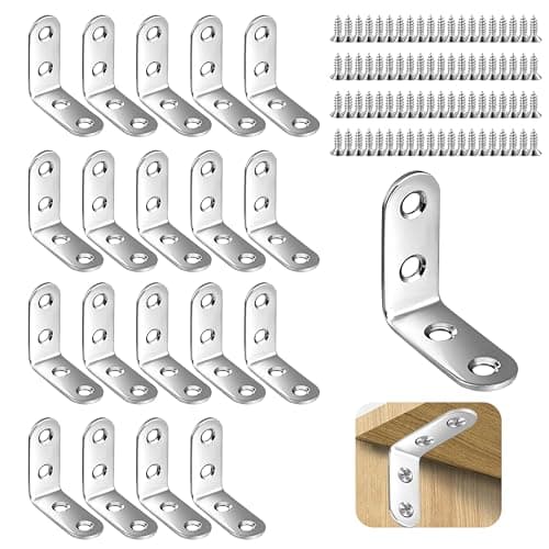 Image of 20 Pcs Angle Brackets 90 Degree Bracket 40X40mm (4 Holes) L Shaped Bracket Stainless Steel Right Angle Bracke with 80 Screws Metal Corner Brackets for Wood Furniture Fixation
