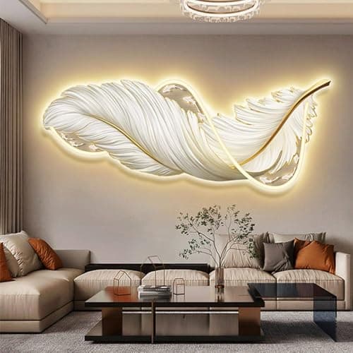 Image of OEPCHEFACX 3D Wall Art with LED, Large Lighted home decor, Crystal Porcelain Image,Modern Luxury Wall Hanging Decor for Living Room Decor,Bedroom, Corridor(Style I,120 * 43cm/47.2 * 16.9in)