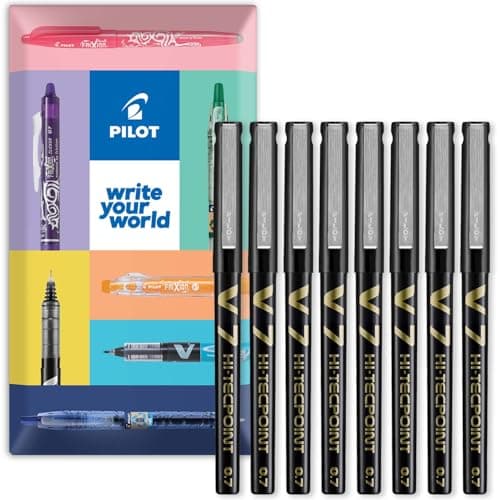 Image of PILOT V7 Hi-Tecpoint Rollerball Pen - Liquid Ink - Medium 0.7mm Nib - In Envelope Gift Packaging - Pack of 8 (Black)
