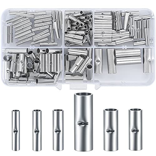 Image of woshilaoDS 120 Pcs Non-Insulated Butt Connectors, Non-Insulated Seamless Butt Splice Connectors, Uninsulated Crimp Butt Splice Connector Tube Terminals Wire Ferrules 22-16 AWG