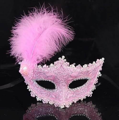 Image of Losuya Fashion Venetian Face Mask Feather Masks Women Masquerade Mask for Halloween, Masquerade, Costume Party Decoration (Pink)
