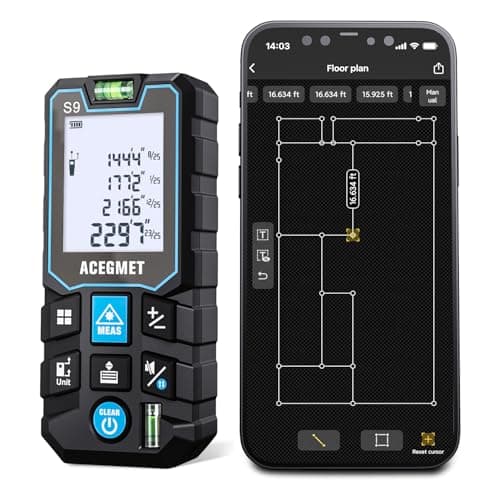 Image of ACEGMET 70m Laser Measure with Phone App, Laser Measurement Tool, S9 Room Laser Measuring Tool with 2 Bubble Levels, LCD Backlit Display, IP54 Waterproof, Pythagorean Mode for Distance, Area, Volume